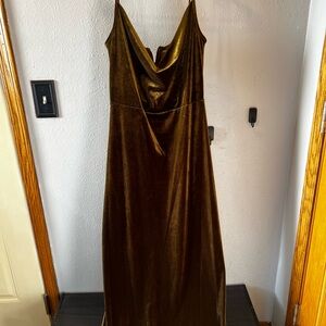 Taylor Olive Green Velvet Maxi Slip Dress with Cowl Neck